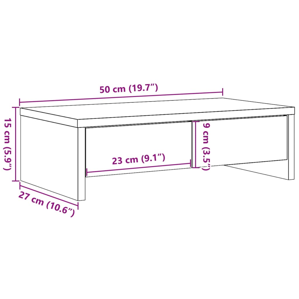 vidaXL skærmholder med skuffer 50x27x15 cm konstrueret træ gammelt træ