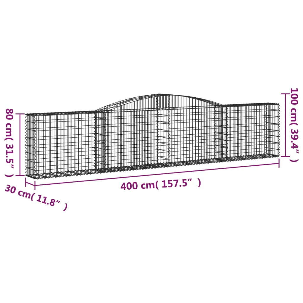 vidaXL buede gabionkurve 10 stk. 400x30x80/100 cm galvaniseret jern