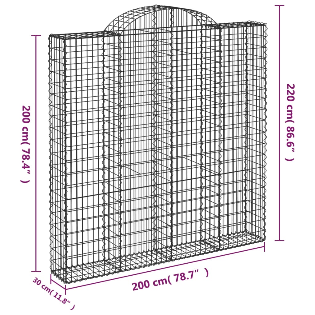 vidaXL buede gabionkurve 8 stk. 200x30x200/220 cm galvaniseret jern