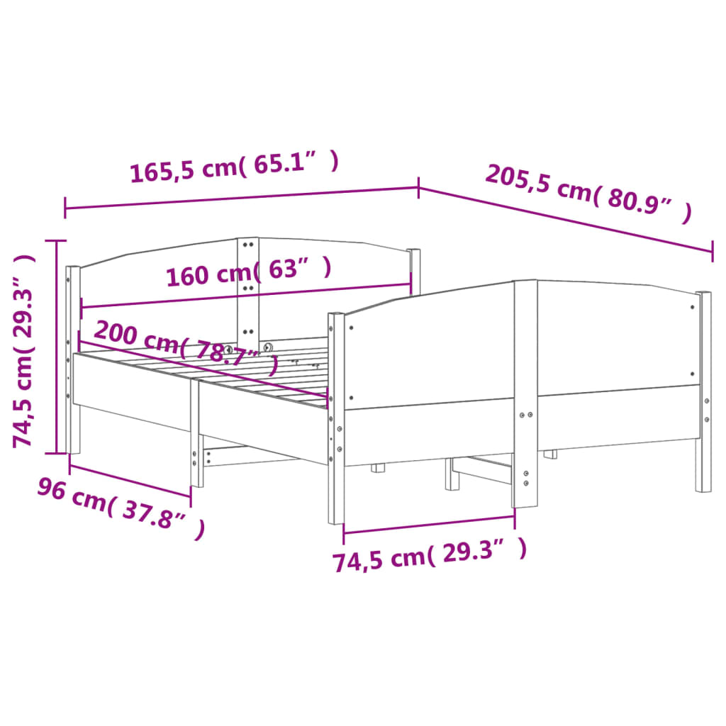 vidaXL sengeramme uden madras 160x200 cm massivt fyrretræ