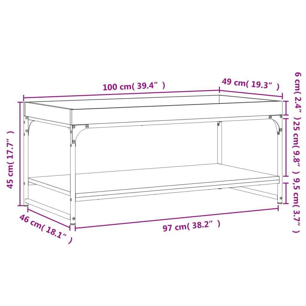 vidaXL sofabord 100x49x45 cm konstrueret træ sort