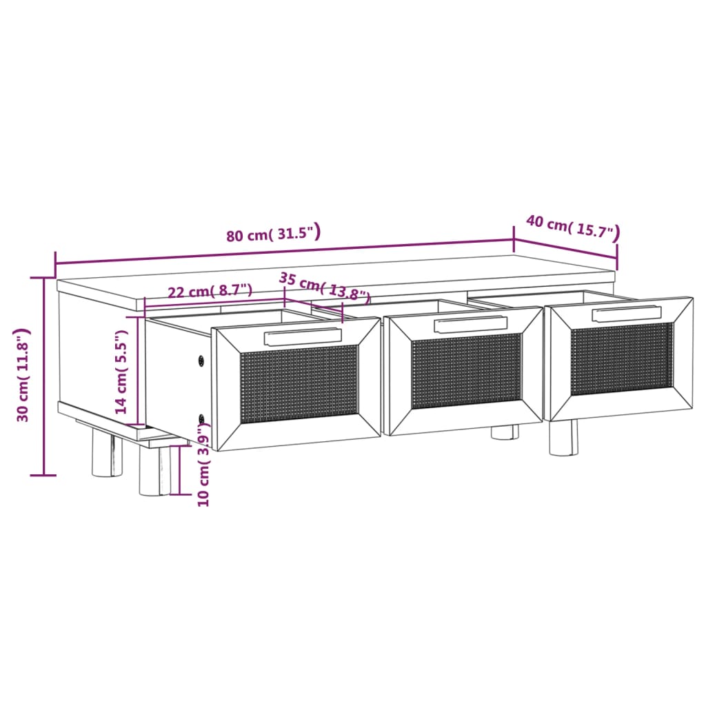 vidaXL sofabord 80x40x30 cm konstrueret træ og massivt fyrretræ sort