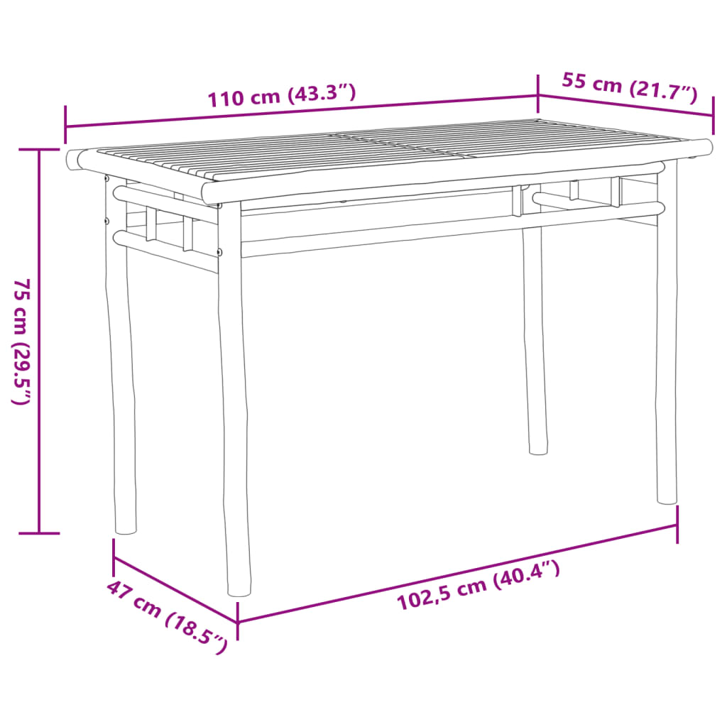 vidaXL havebord 110x55x75 cm bambus