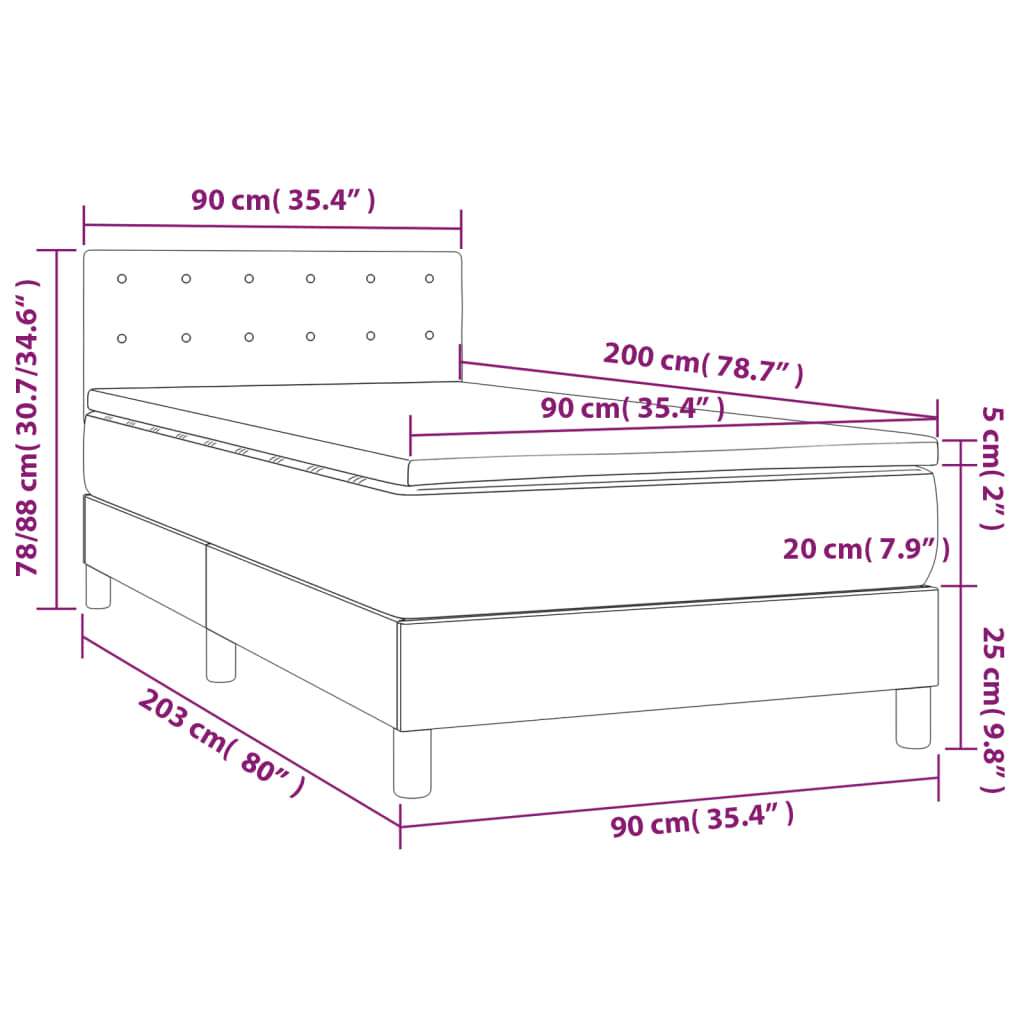 vidaXL kontinentalseng med madras 90x200 cm kunstlæder hvid