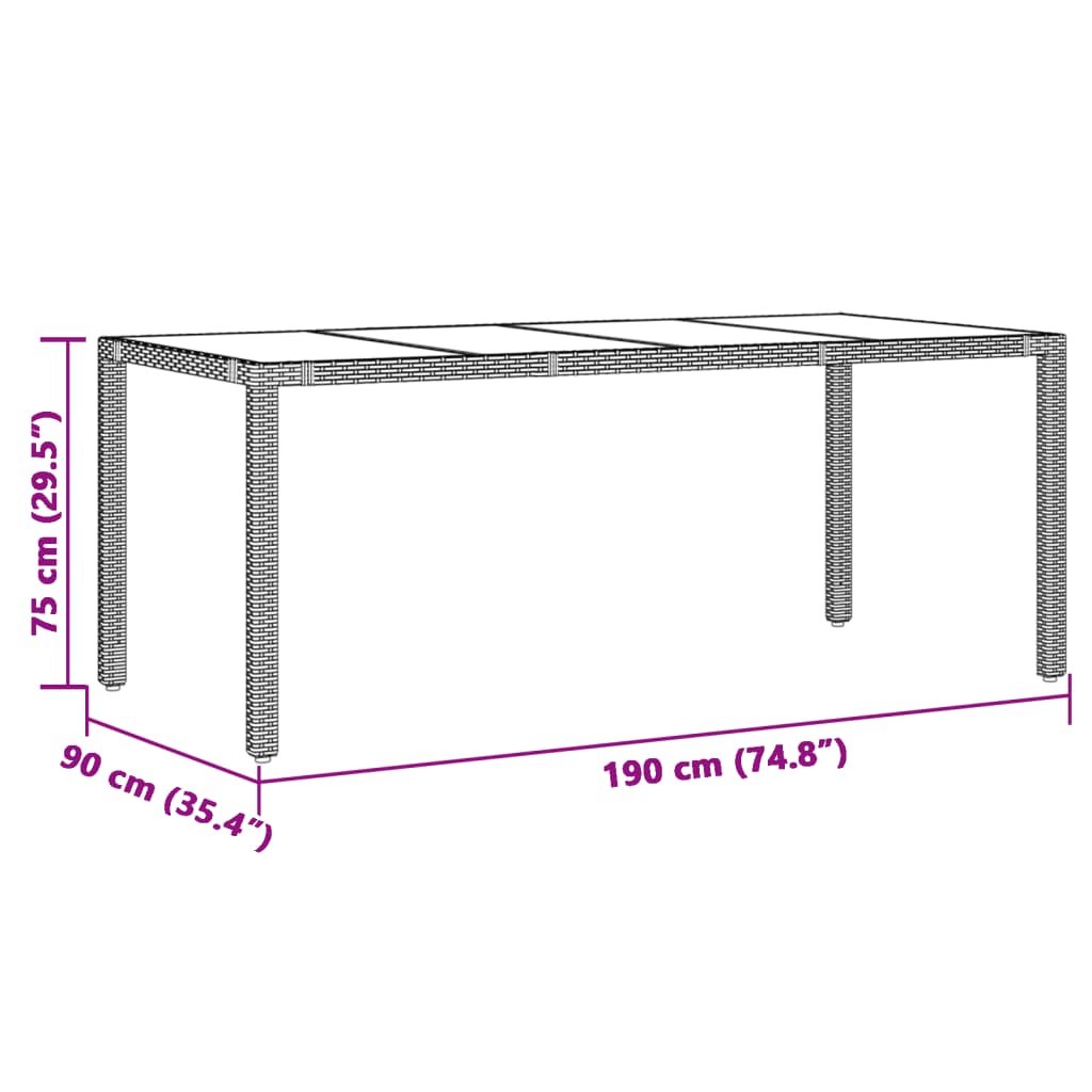 vidaXL havebord med glastop 90x90x75 cm polyrattan sort