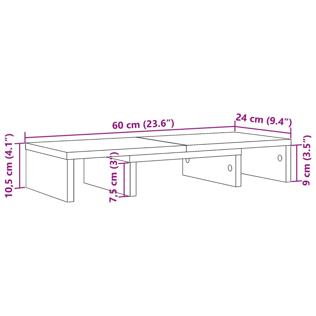 vidaXL skærmholder 60x24x10,5 cm justerbar konstrueret træ røget eg