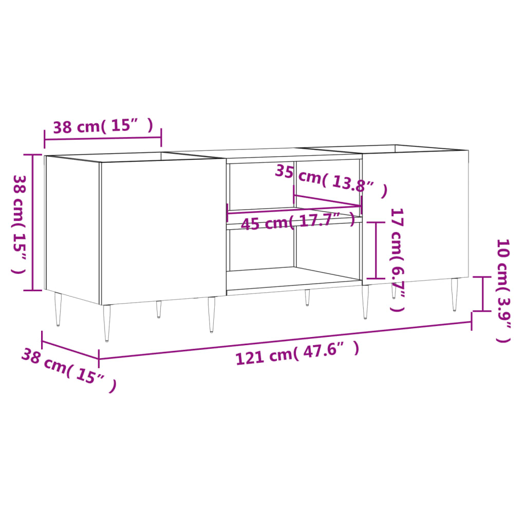 vidaXL vinylskab 121x38x48 cm konstrueret træ hvid