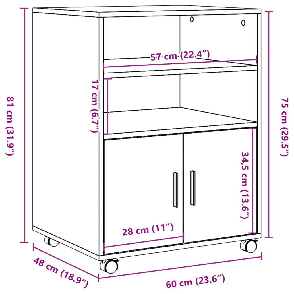 vidaXL rullebord 60x48x81 cm konstrueret træ gammelt trælook