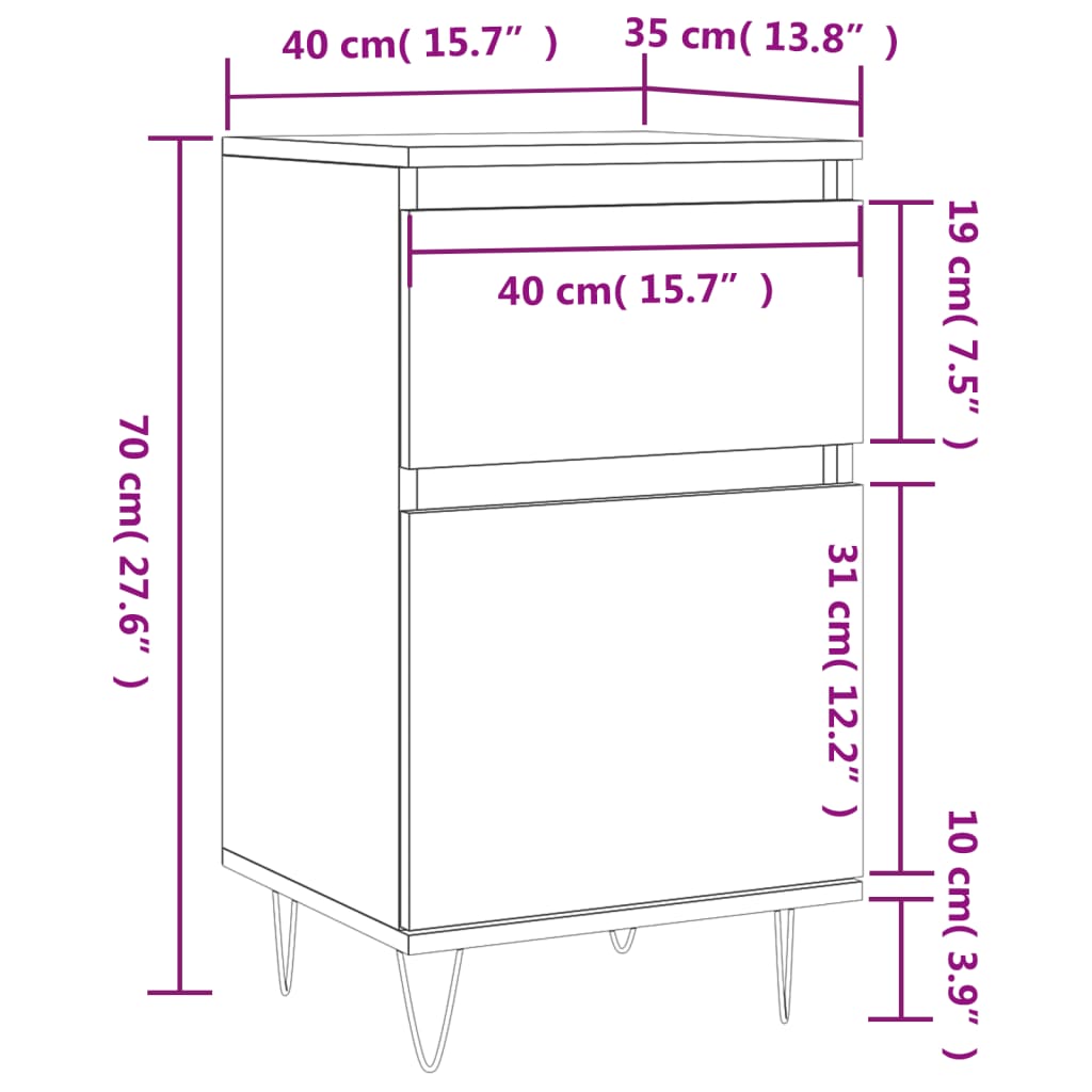 vidaXL skænke 2 stk. 40x35x70 cm konstrueret træ hvid