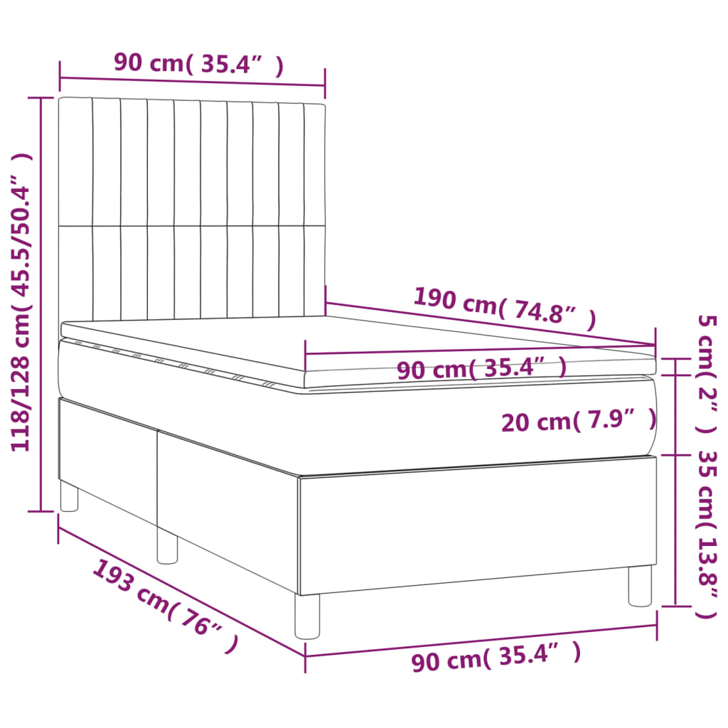 vidaXL kontinentalseng med madras 90x190 cm stof sort