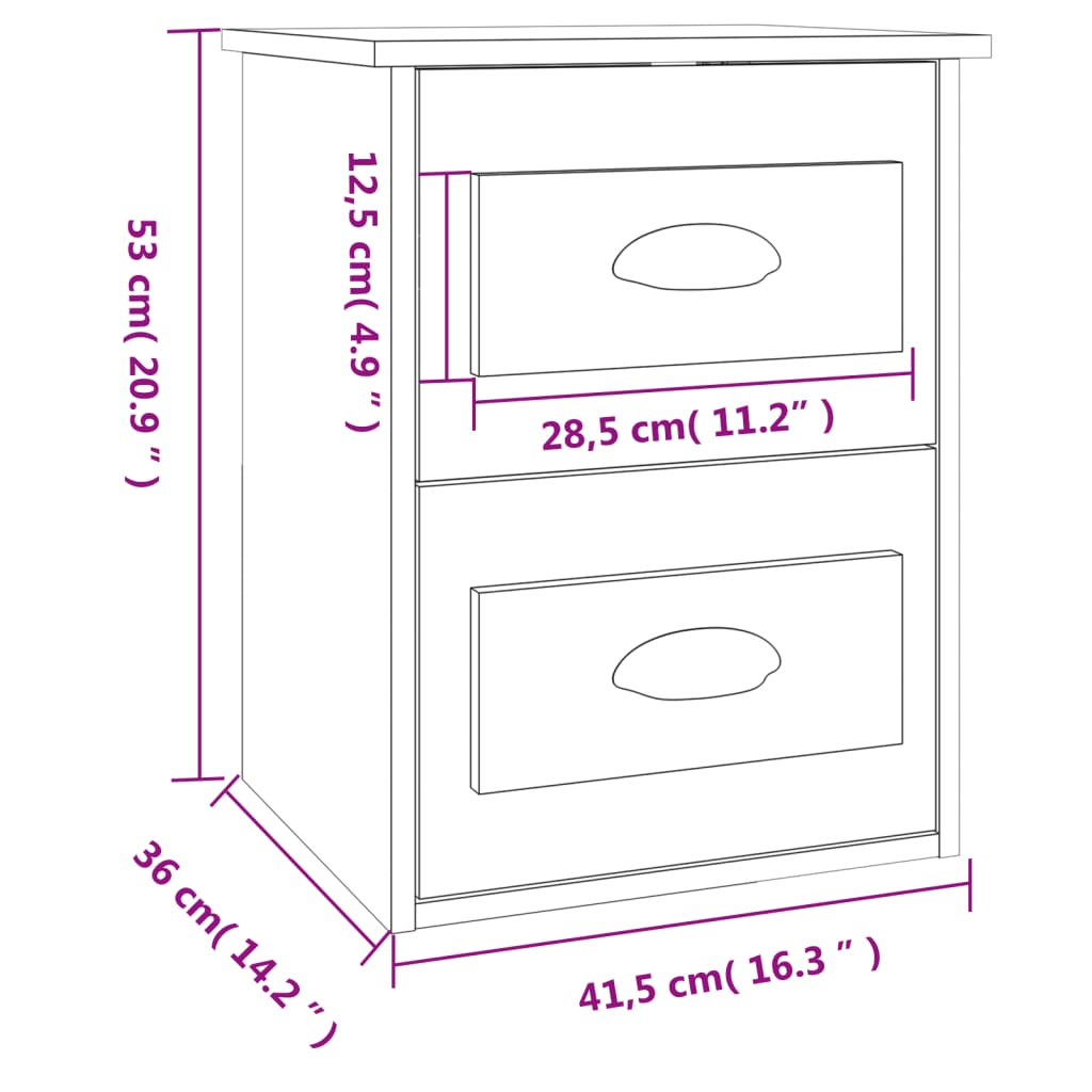 vidaXL væghængt sengebord 41,5x36x53 cm sonoma-eg