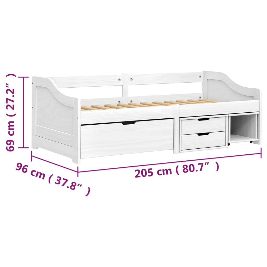 vidaXL daybed med tre skuffer IRUN hvid 90x200 cm massivt fyrretræ