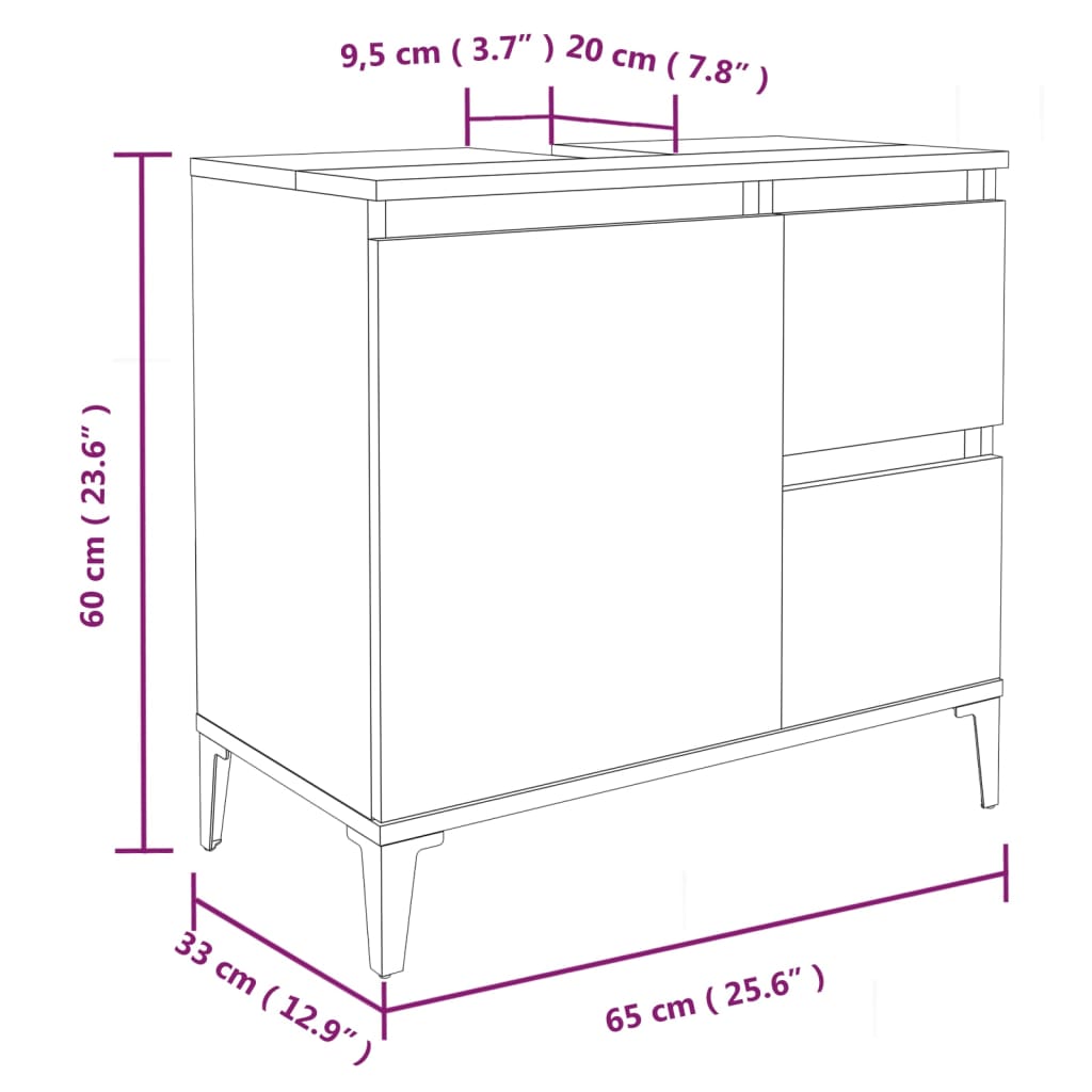 vidaXL badeværelsesskab 65x33x60 cm konstrueret træ betongrå