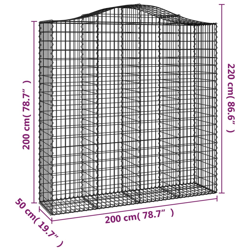 vidaXL buede gabionkurve 4 stk. 200x50x200/220 cm galvaniseret jern