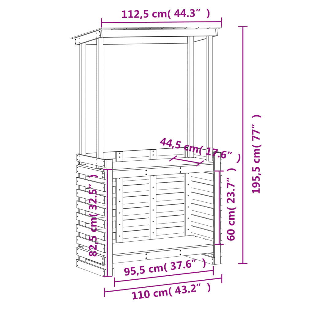 vidaXL udendørs barbord med tag 112,5x57x195,5 cm massivt træ