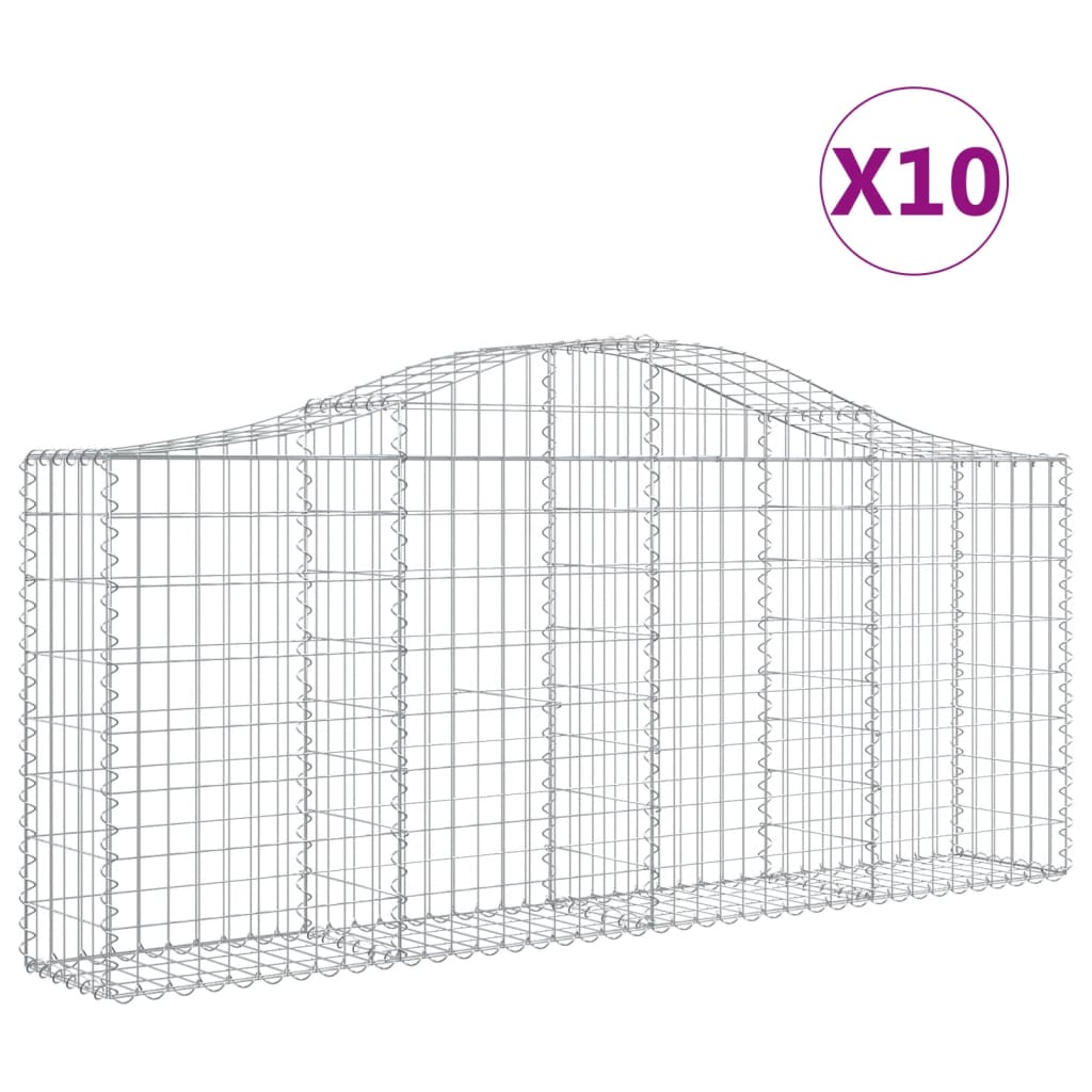 vidaXL buede gabionkurve 10 stk. 200x30x80/100 cm galvaniseret jern