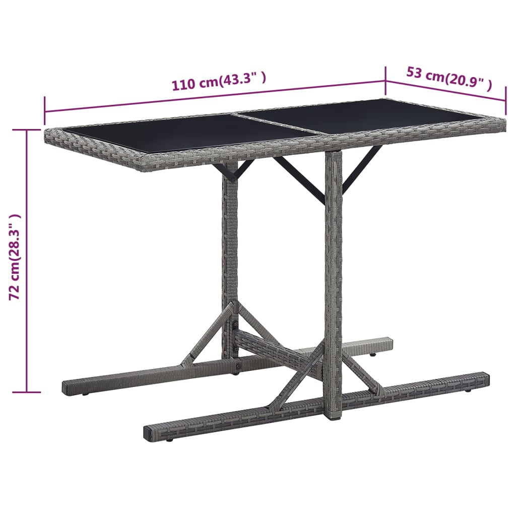 vidaXL havebord 110x53x72 cm antracitgrå glas og poliratanas