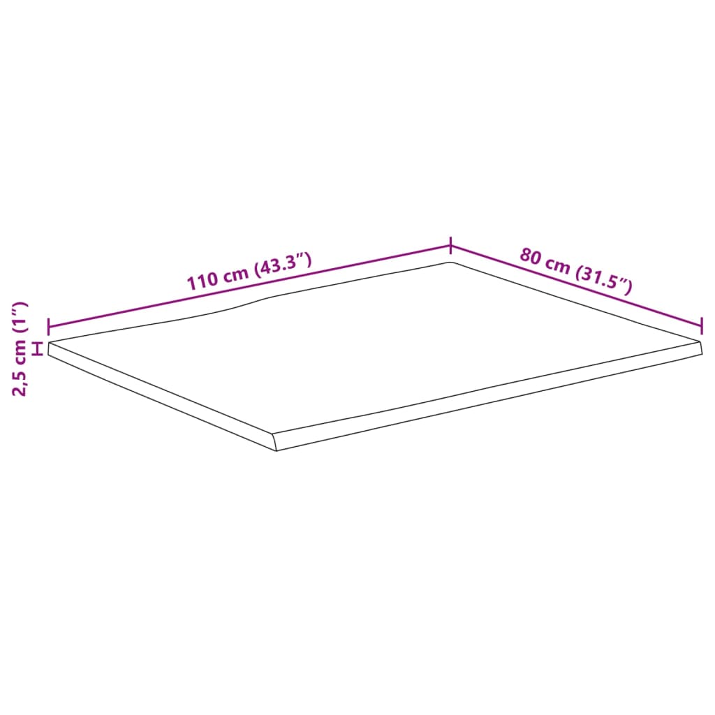 vidaXL bordplade 110x80x2,5 cm naturlig kant massivt ru mangotræ