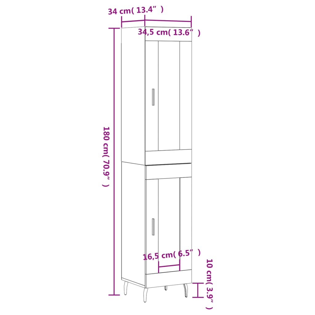 vidaXL skab 34,5x34x180 cm konstrueret træ brun egetræsfarve