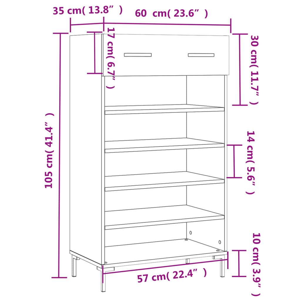 vidaXL skoreol 60x35x105 cm konstrueret træ grå sonoma-eg