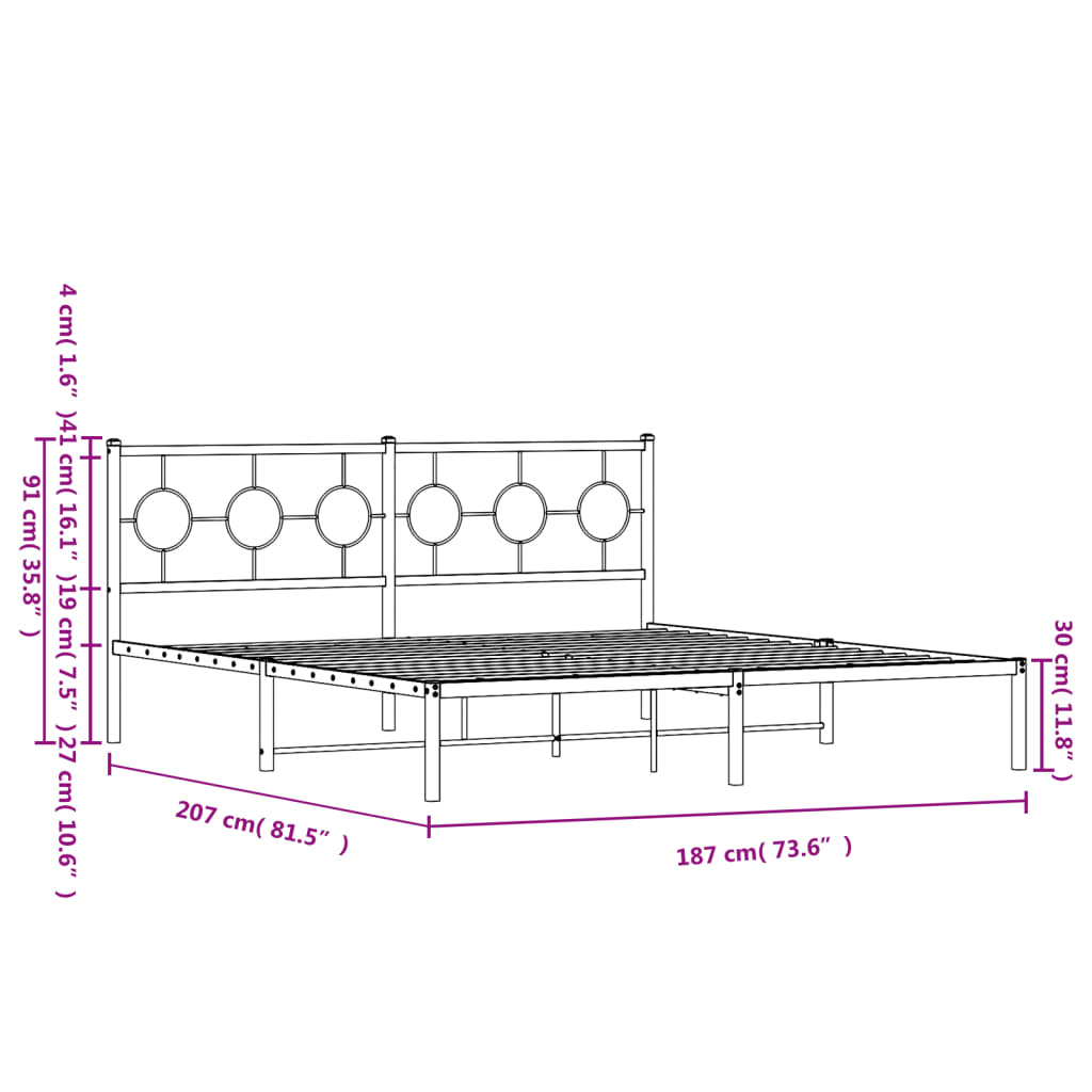 vidaXL sengeramme med sengegavl 180x200 cm metal sort