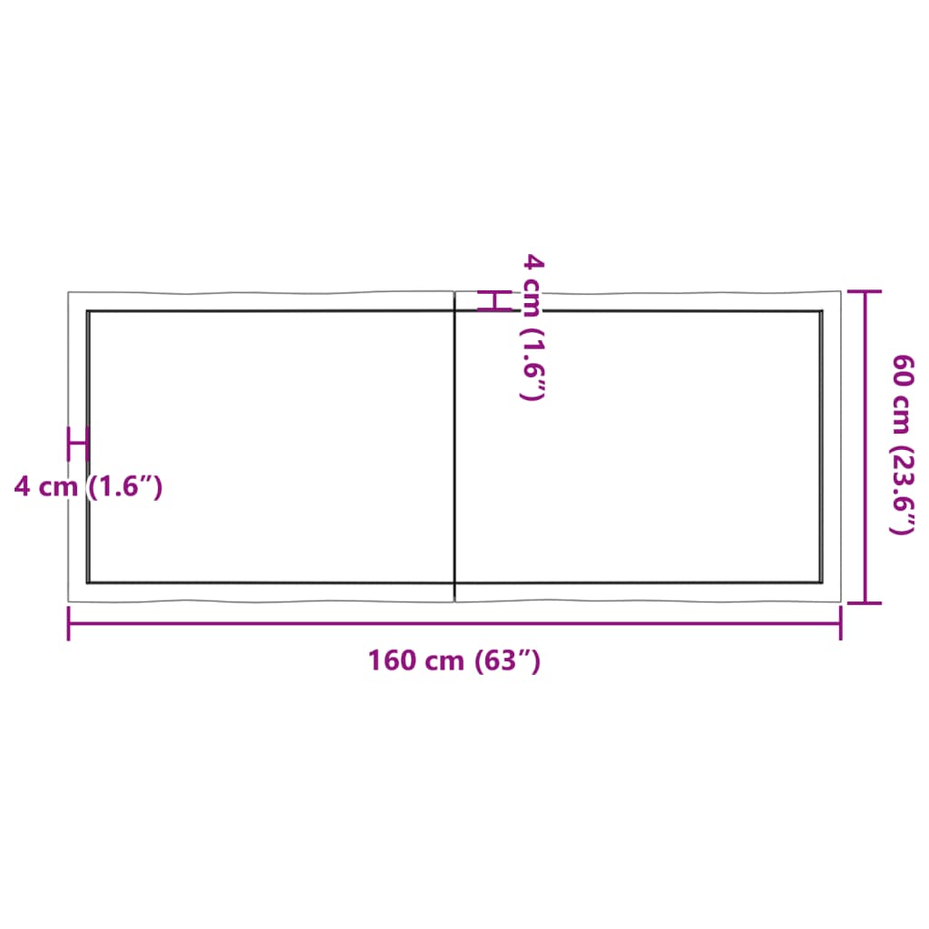 vidaXL bordplade 160x60x(2-6)cm naturlig kant ubehandlet massivt træ