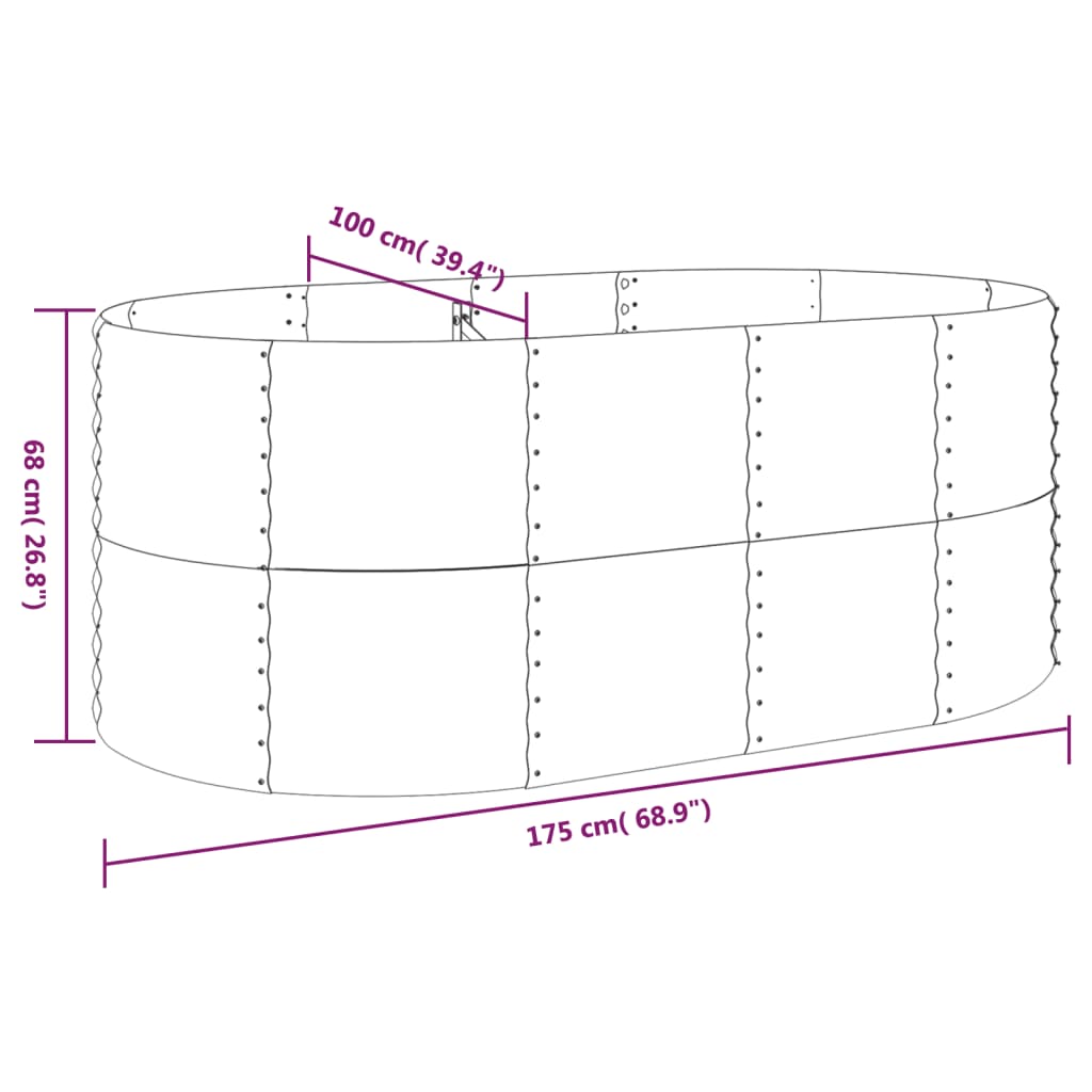 vidaXL plantekasse 175x100x68 cm pulverlakeret stål sølvfarvet