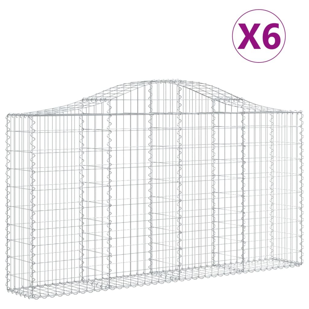 vidaXL buede gabionkurve 6 stk. 200x30x100/120 cm galvaniseret jern