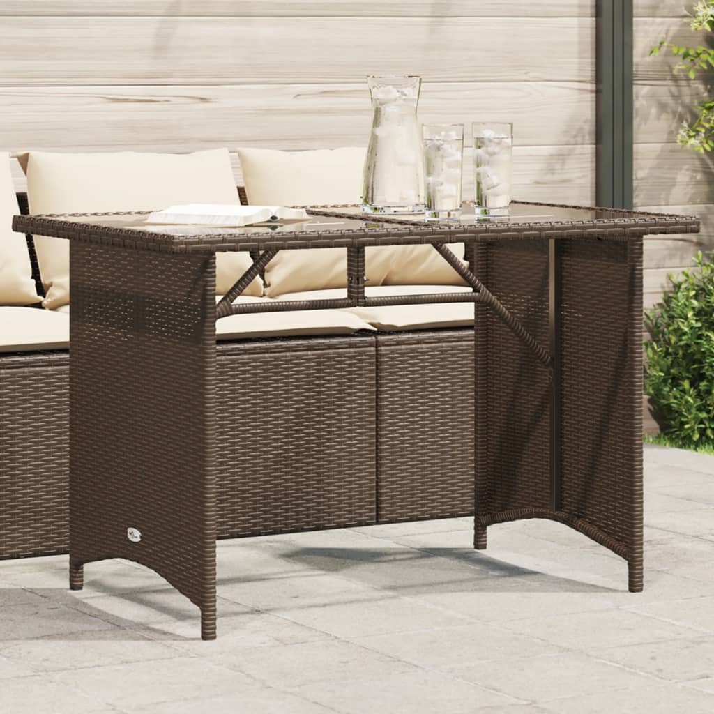 vidaXL havebord med glastop 110x68x70 cm polyrattan brun