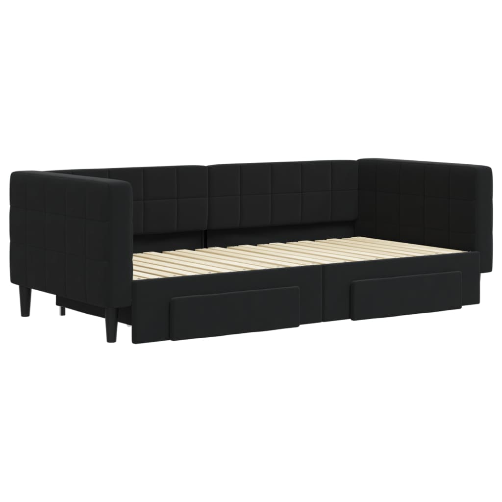 vidaXL daybed med udtræk og skuffer 90x190 cm velour sort