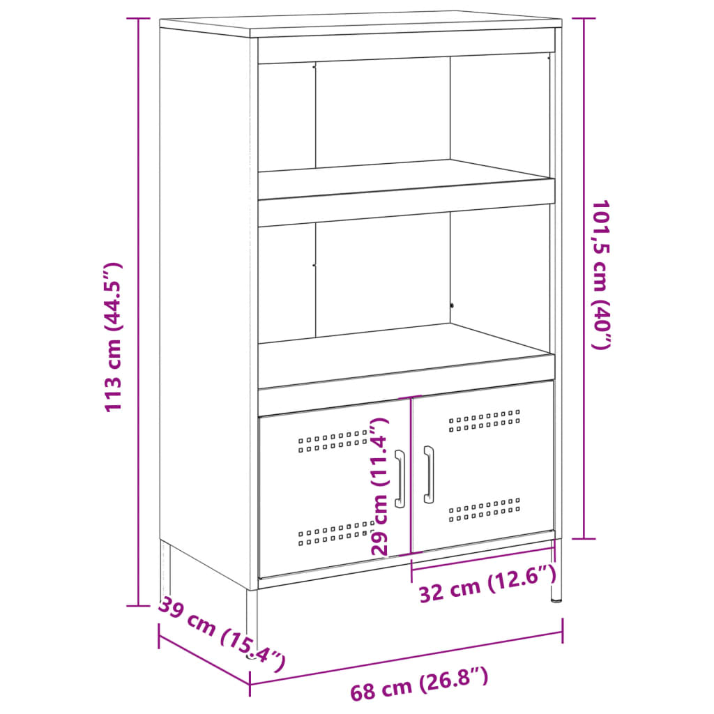 vidaXL højskab 68x39x113 cm stål hvid