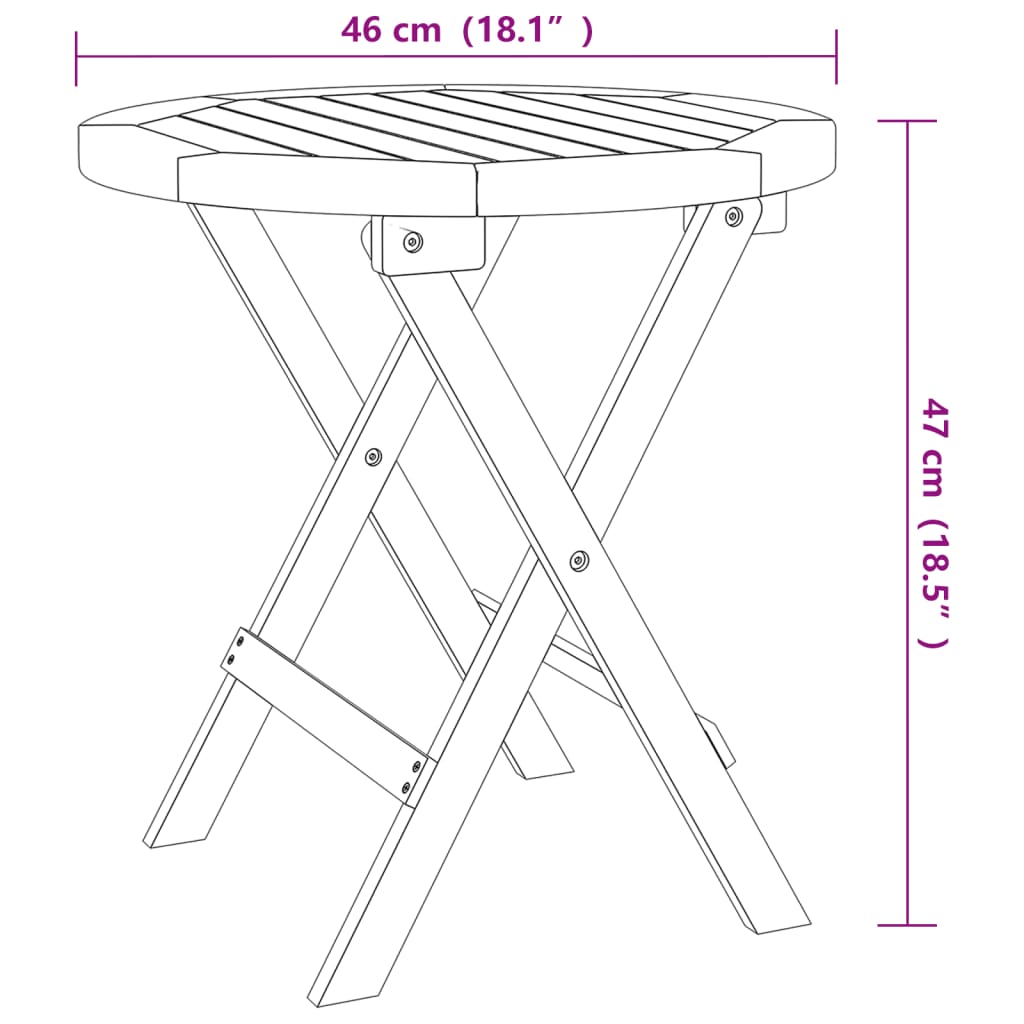 vidaXL foldbart havebord Ø46 cm massivt akacietræ hvid