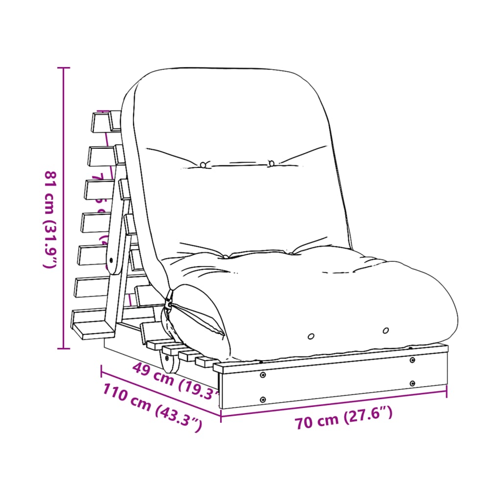 vidaXL futon med madras 70x206x11 cm massivt fyrretræ