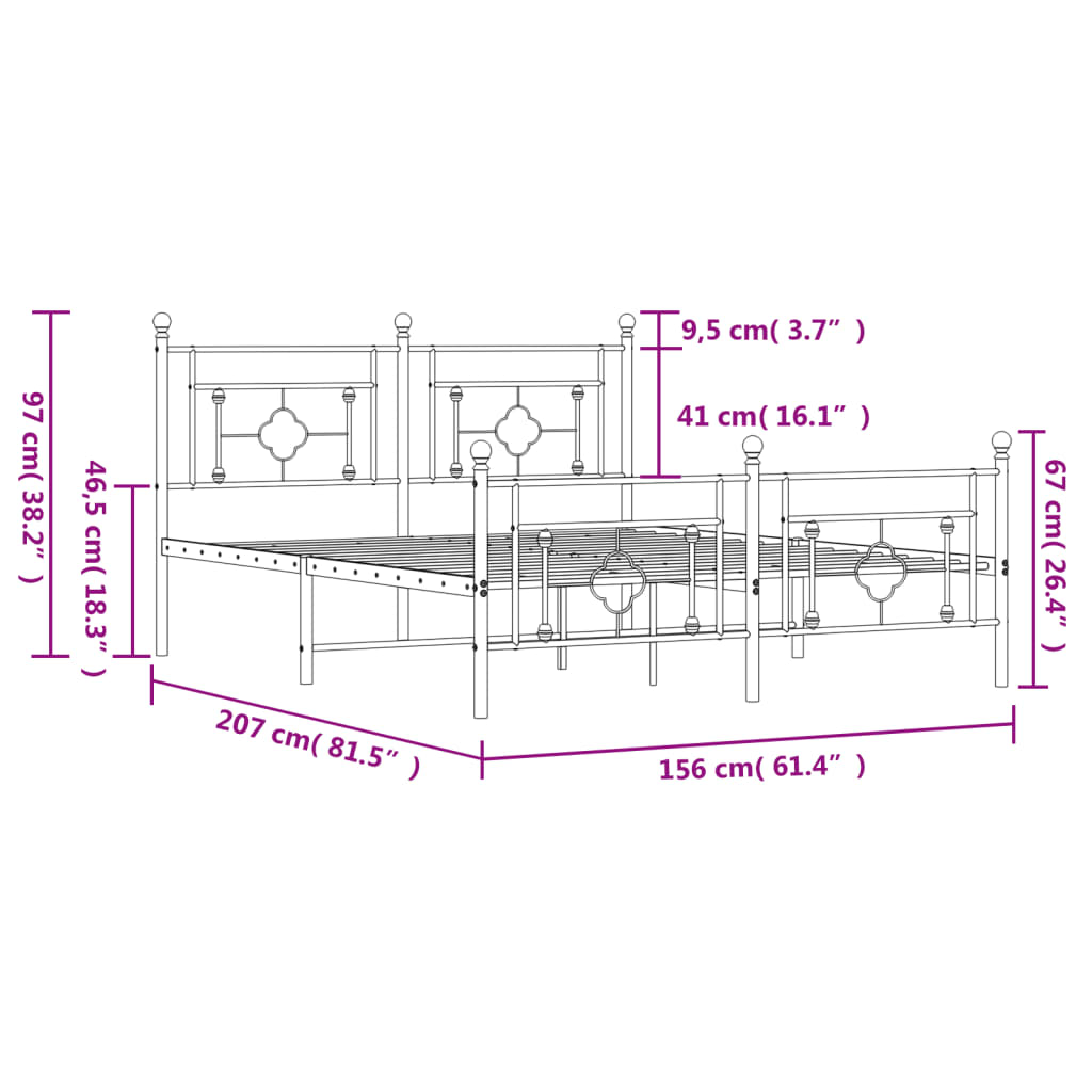 vidaXL sengeramme med sengegavl og fodgærde 150x200 cm metal hvid