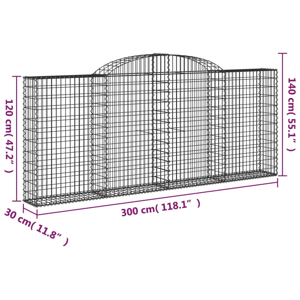 vidaXL buede gabionkurve 3 stk. 300x30x120/140 cm galvaniseret jern