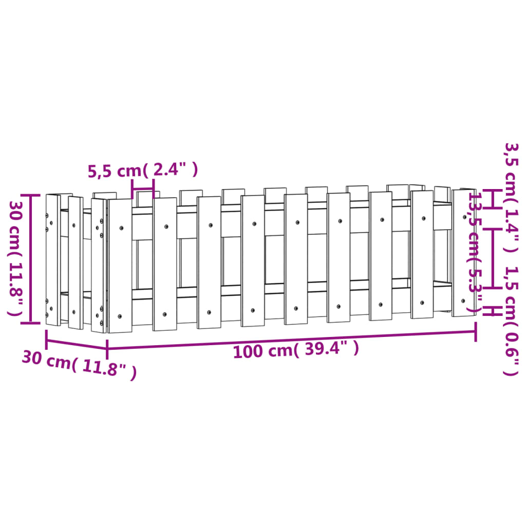 vidaXL højbed med stakitdesign 100x30x30 cm massivt fyrretræ hvid