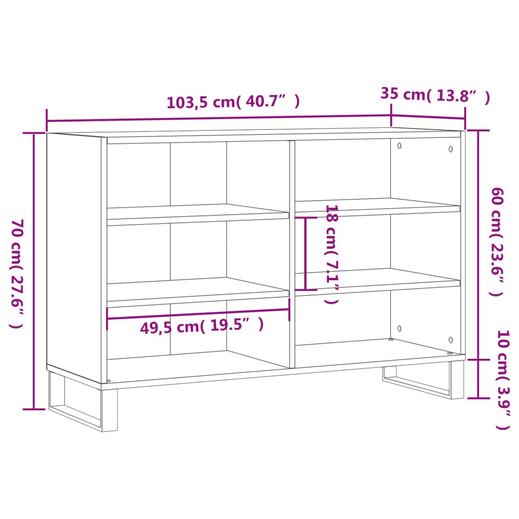 vidaXL skænk 103,5x35x70 cm konstrueret træ betongrå