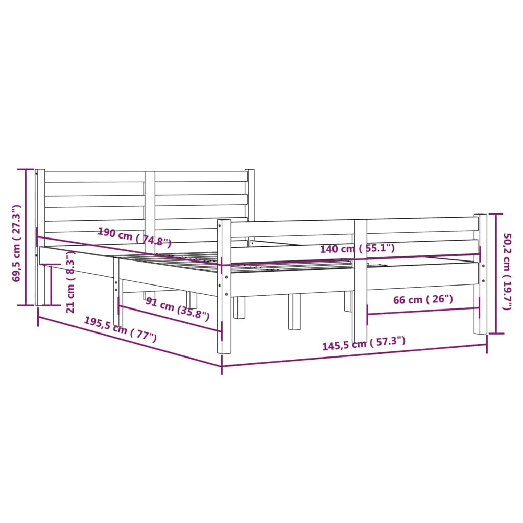 vidaXL sengeramme 140x190 cm massivt træ hvid