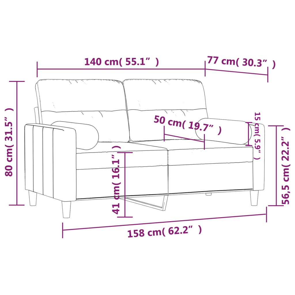 vidaXL 2-personers sofa med pyntepuder 140 cm stof cremefarvet