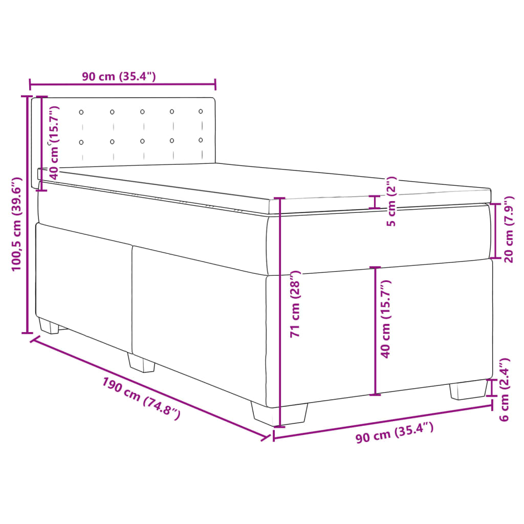 vidaXL kontinentalseng med madras 90x190 cm kunstlæder grå