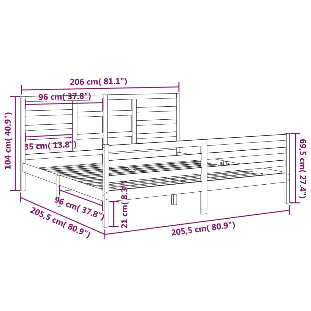 vidaXL sengeramme uden madras 200x200 cm massivt træ