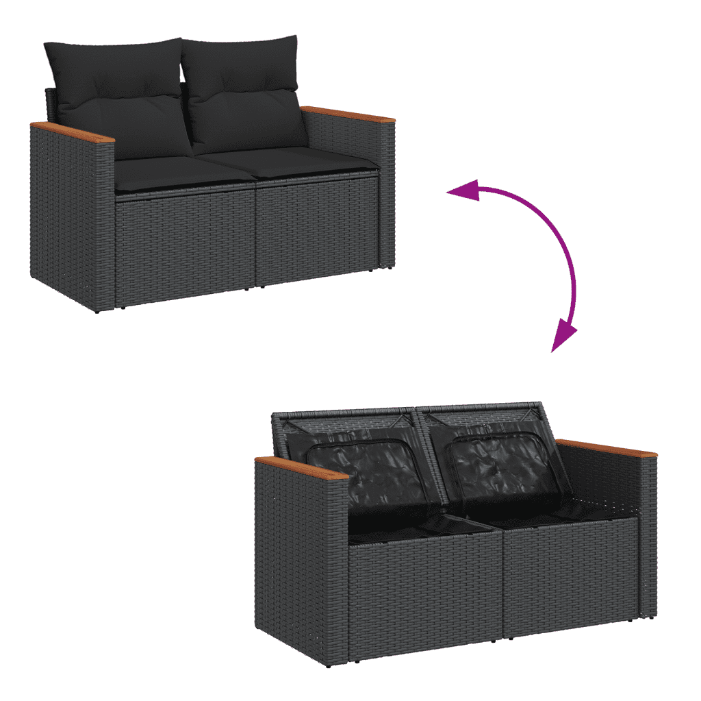 vidaXL sofasæt til haven 10 dele med hynder polyrattan sort