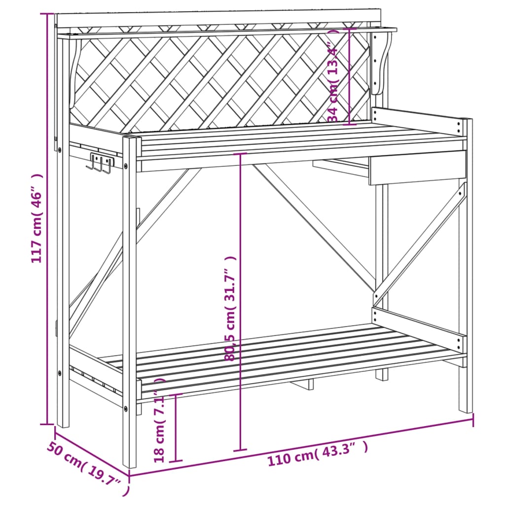 vidaXL pottebord med espalier massivt fyrretræ