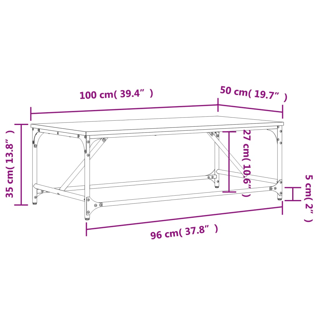 vidaXL sofabord 100x50x35 cm konstrueret træ brun egetræsfarve