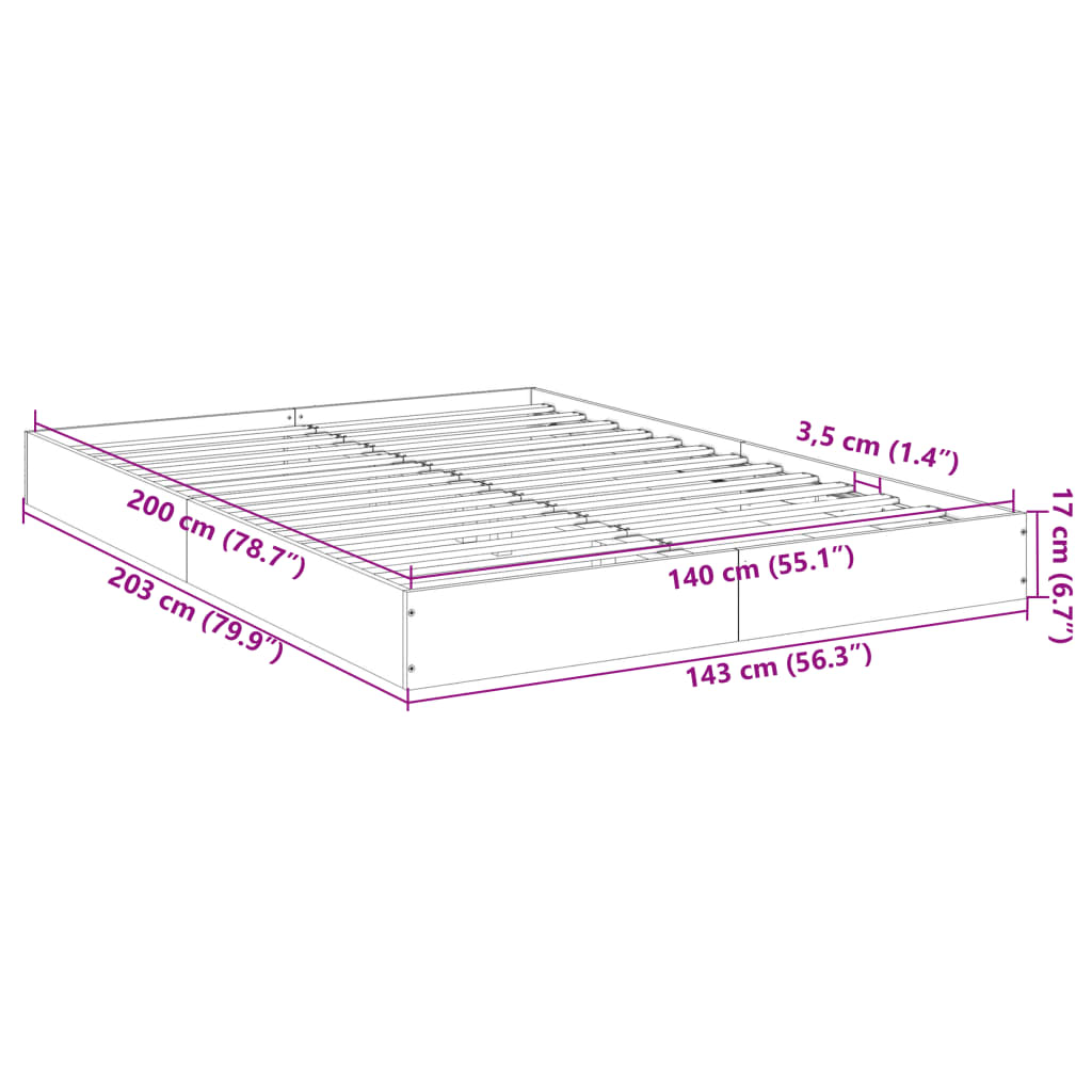 vidaXL sengeramme 140x200 cm uden madras konstrueret træ røget eg