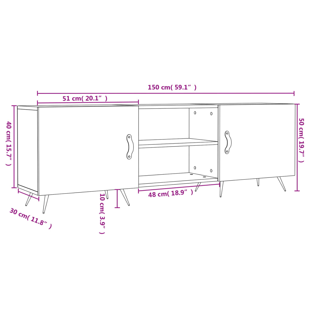 vidaXL tv-bord 150x30x50 cm konstrueret træ betongrå