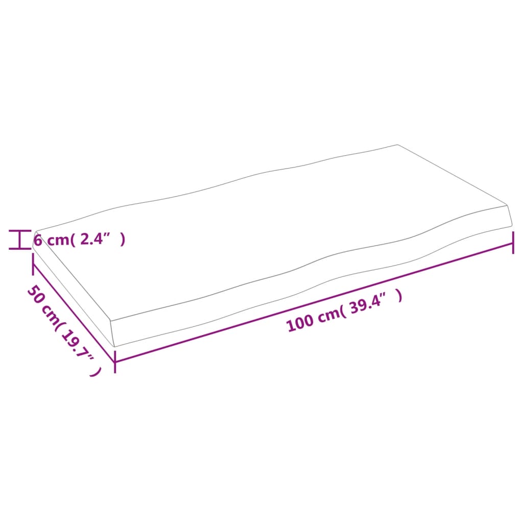 vidaXL bordplade 100x50x(2-6)cm naturlig kant ubehandlet massivt træ