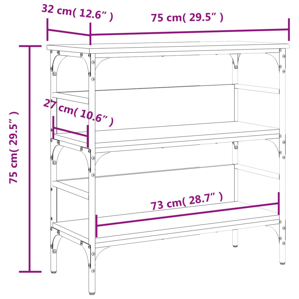 vidaXL konsolbord 75x32x75 cm konstrueret træ røget egetræsfarve