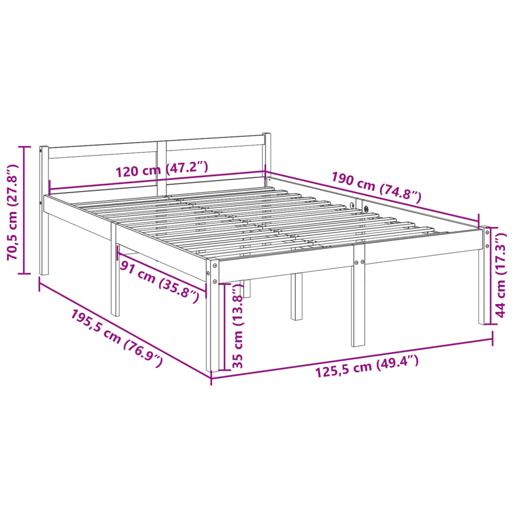 vidaXL seniorseng 120x190 cm dobbeltseng massivt fyrretræ hvid