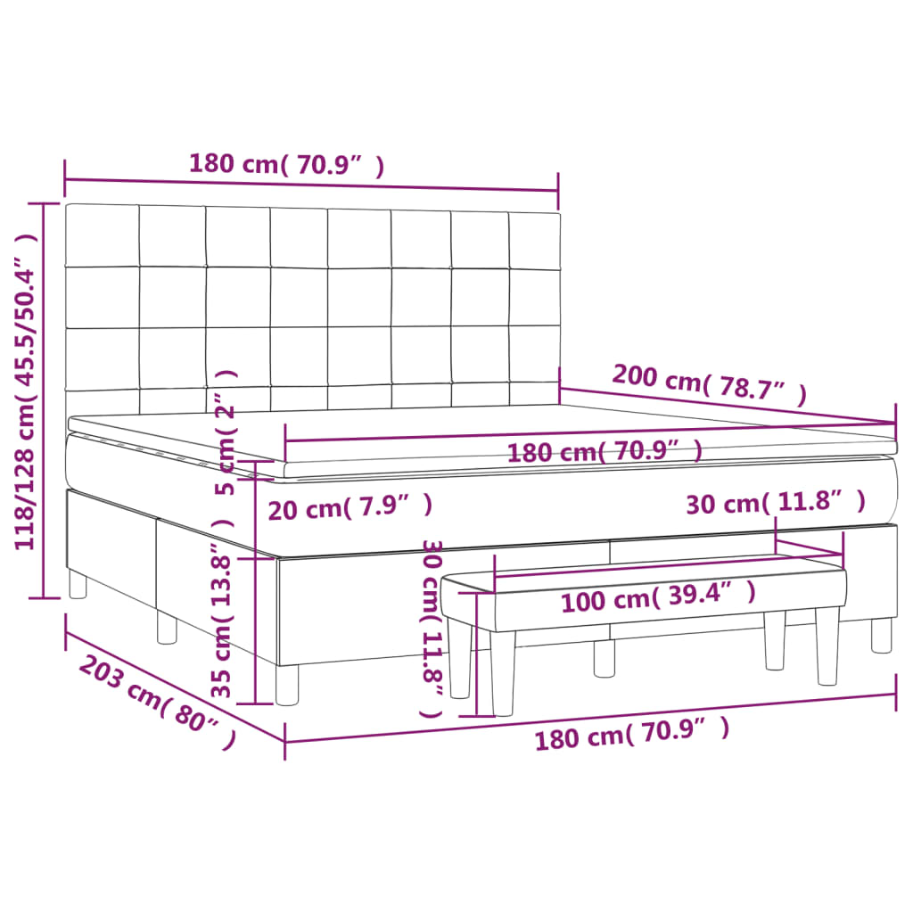 vidaXL kontinentalseng med madras 180x200 cm stof cremefarvet